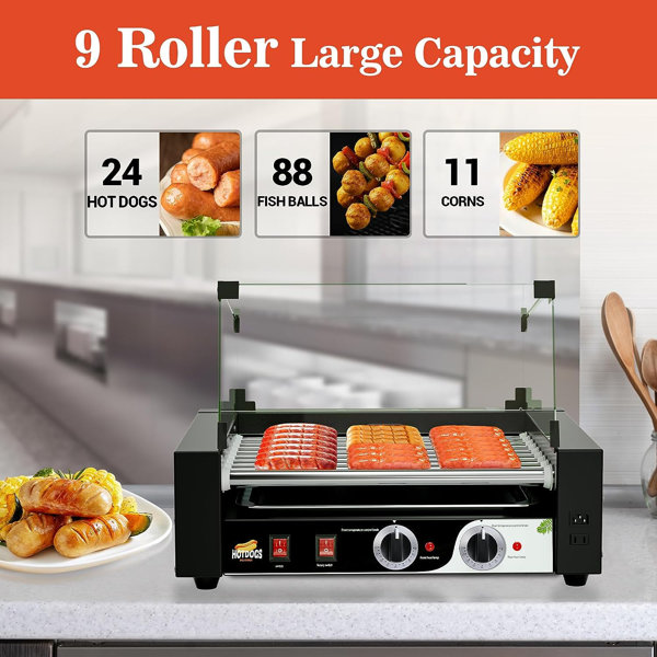 Kcourh 1400W Commercial Electric 24 Hot Dog 9 Roller Grill Cooker